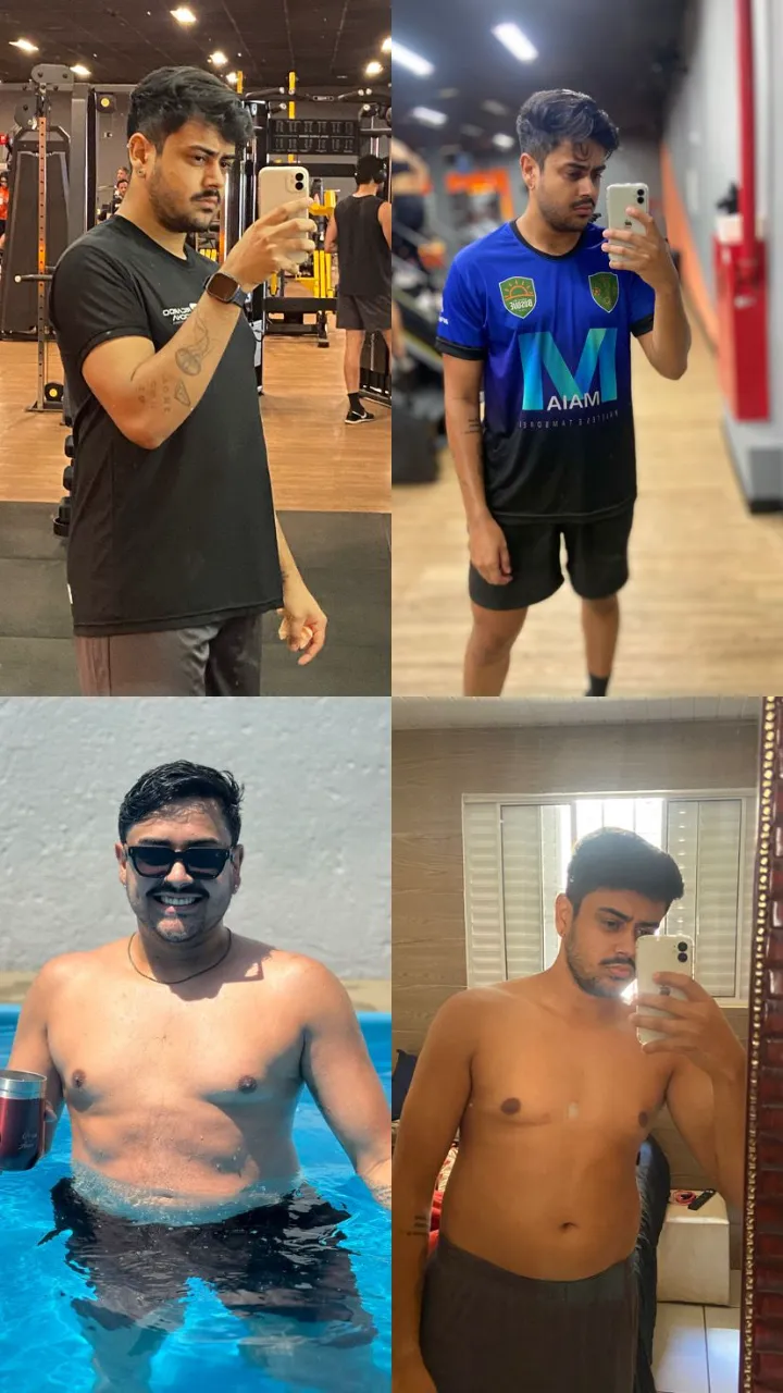 Antes e depois de aluno após treino de hipertrofia