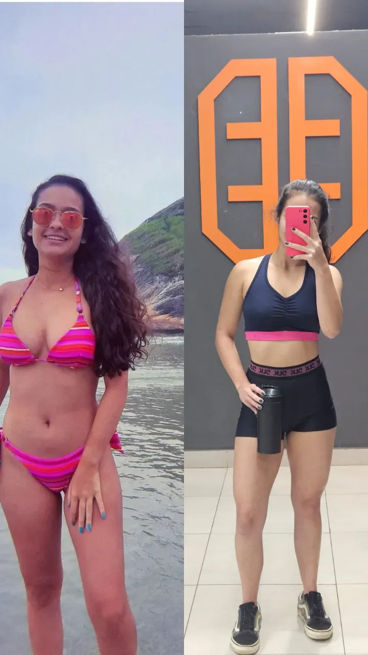 Antes e depois de aluna com treino de musculação